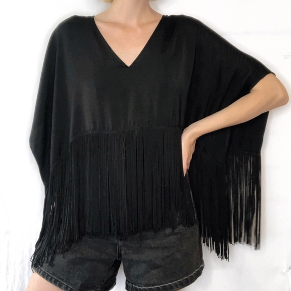 Bcbg iniko black frindge top XS